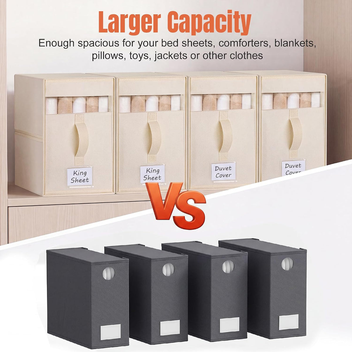 Large Bed Sheet Organizers and Storage for Linen Closet, Grey