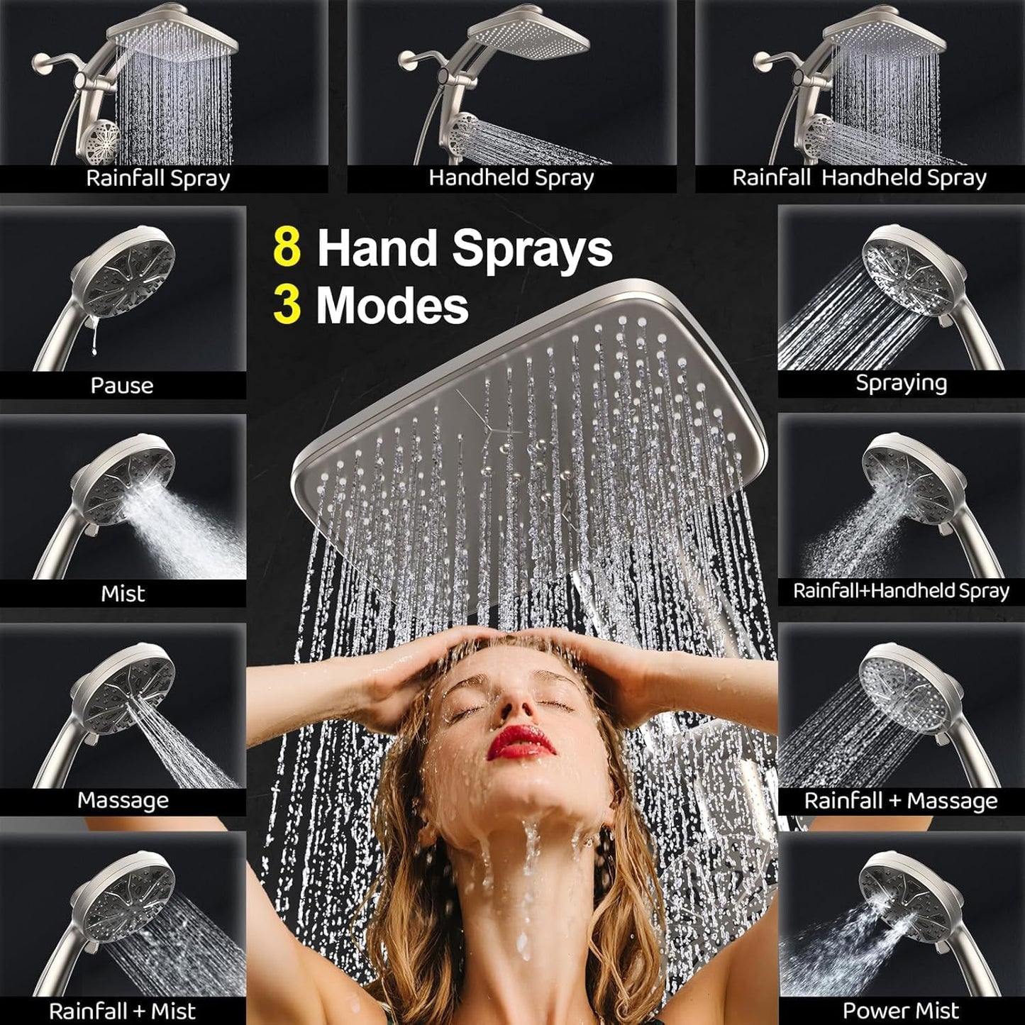 Rain Shower Head with filtered Handheld High Pressure rainfall Shower Heads with Handheld Spray Combo Adjustable one-piece stand daul shower head Built-in Magnetic Docking and Power Jets