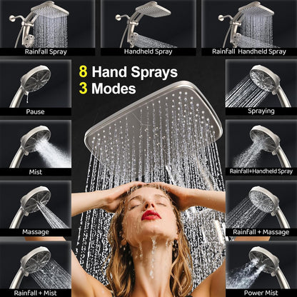 Rain Shower Head with filtered Handheld High Pressure rainfall Shower Heads with Handheld Spray Combo Adjustable one-piece stand daul shower head Built-in Magnetic Docking and Power Jets