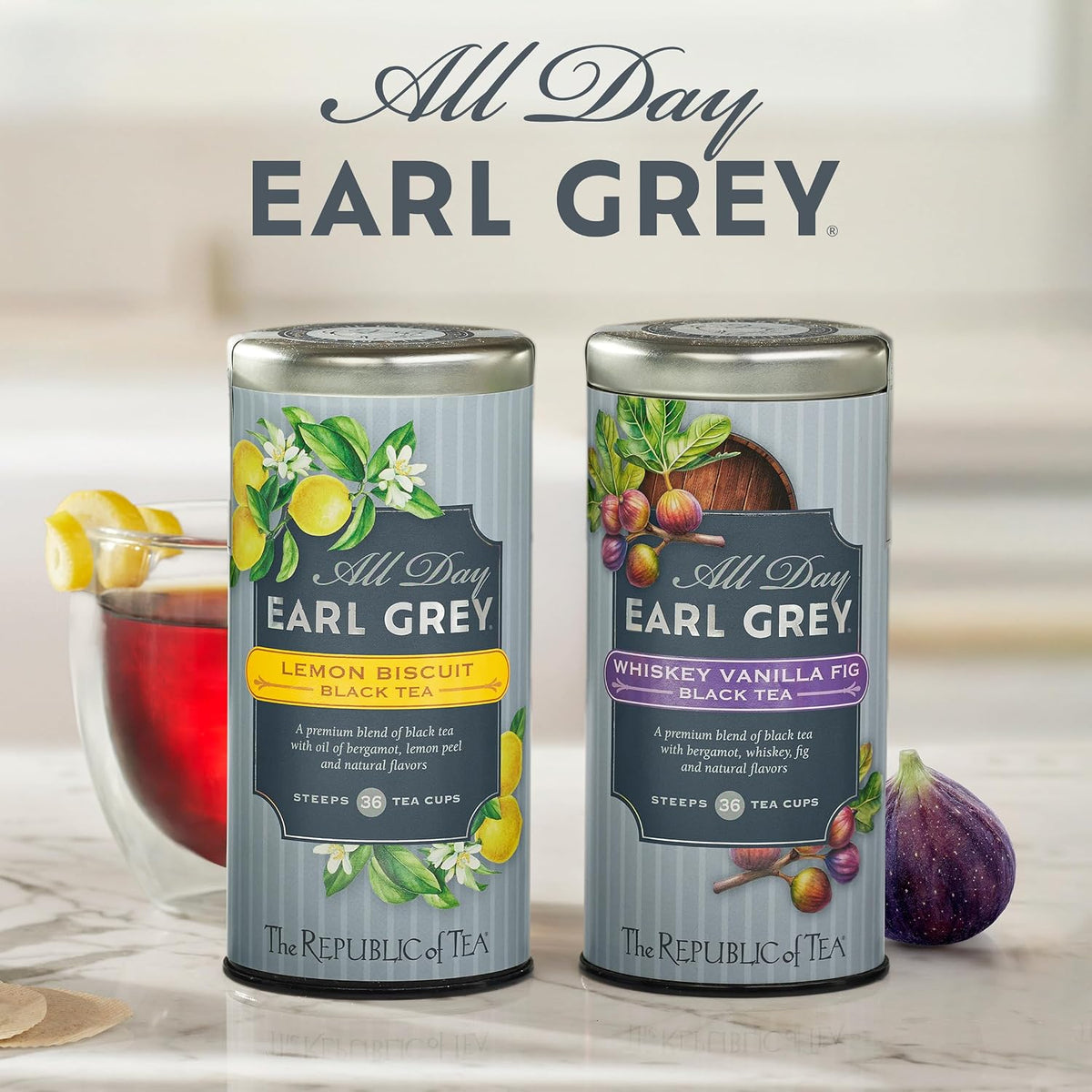 The Republic of Tea All Day Earl Grey Whiskey Vanilla Fig Black Tea, 36 Ct