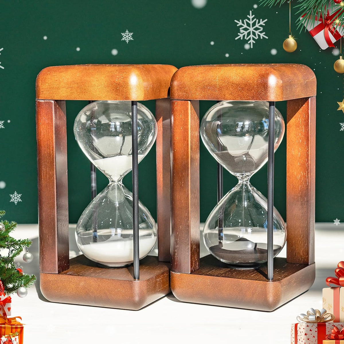 Large Premium Walnut Hourglass,60 Minutes Sand Timers,Hour Glass with Sand Timer for Gift,Hourglass Decor for Home, Desk,Office, Wedding Decor(Black)