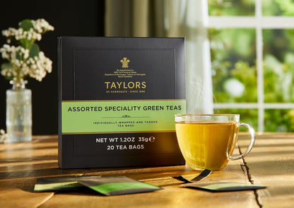 Taylors of Harrogate Assorted Specialty Black Teas Sampler, Variety Gift Box, Individually Wrapped Bags, 20 Count (Pack of 1), English Breakfast, Earl Grey, Assam, and Afternoon Darjeeling, Caffeinated, Enjoy Hot or Iced, 20 Teabags