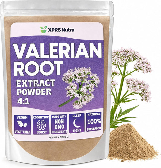 XPRS Nutra Valerian Root Extract Powder 4:1 - Premium Valerian Root Powder for Cognition - Vegan Friendly Herbal Sleep Assist (4 Ounce)