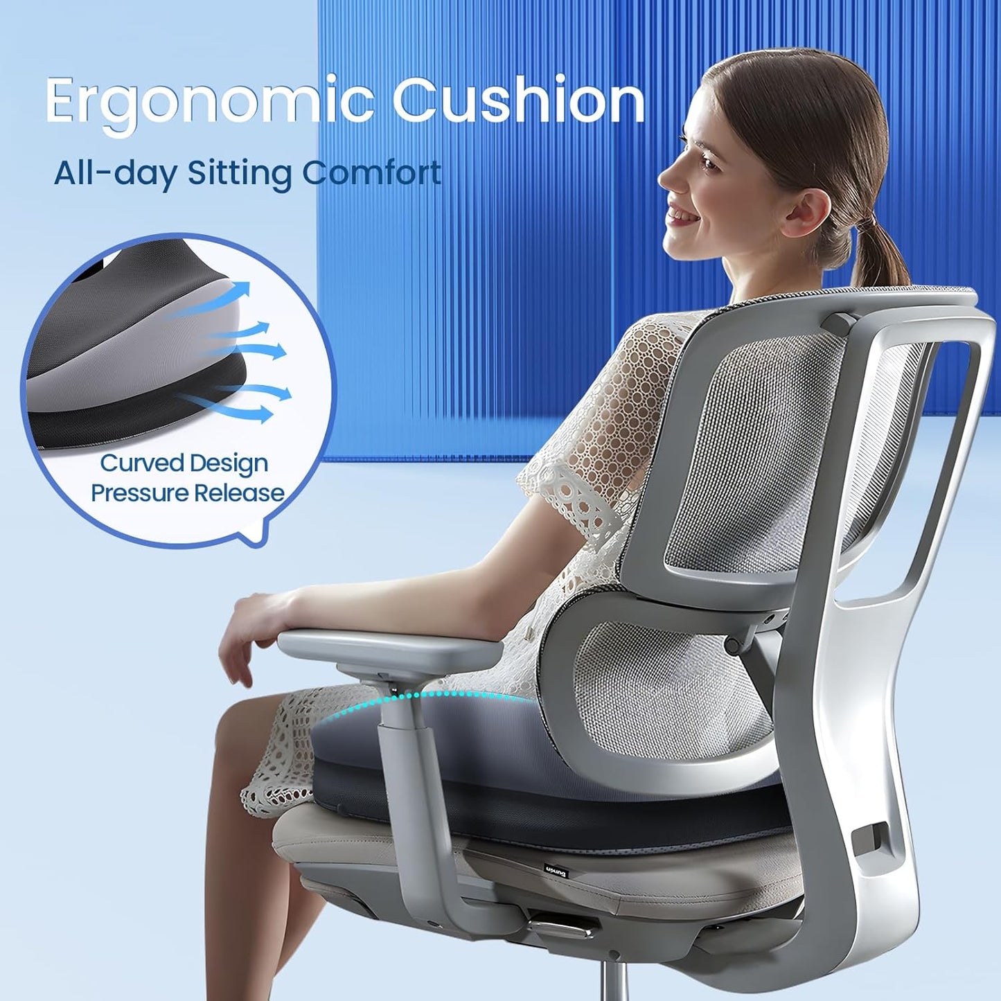 Benazcap Memory Foam Seat Cushion for Office Chair, Ergonomic Chair Cushions for Tailbone Pain Relief, Sciatica & Back Support, Office Chair Cushion & Car Seat Cushion