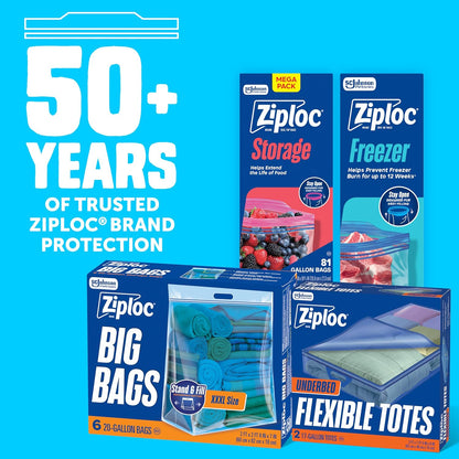 Ziploc Flexible Totes, 22 Gallon X-Large Storage Bags with Zipper, 2 Count