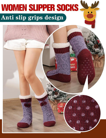 Welwoos Womens Slipper Fuzzy Grips Socks Fluffy Winter Warm Thick Thermal Cozy Plush Non Slip Cabin Soft Fleece Socks