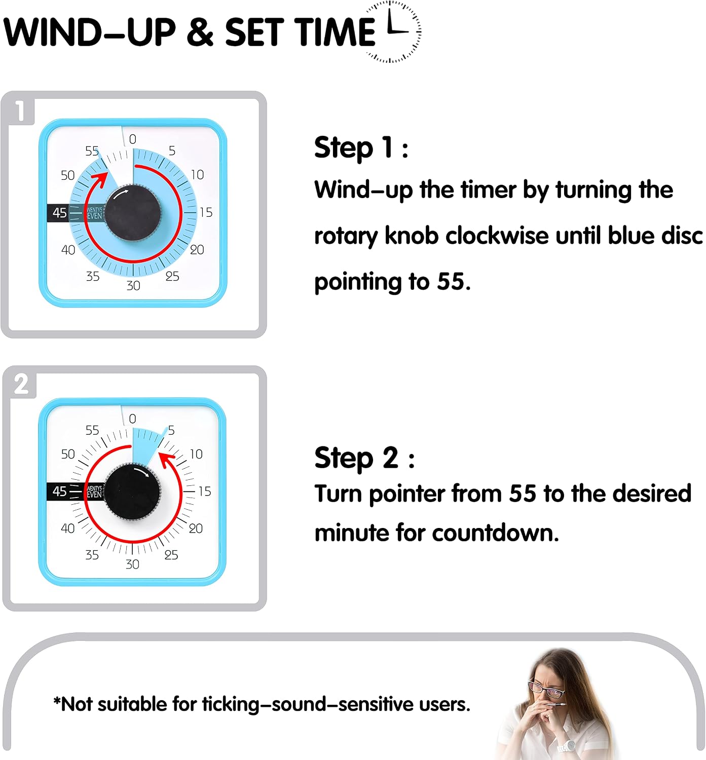 Visual Timer 7.5 inch; 60 Minute 1 Hour Countdown Timer for Kids Classroom Teaching Tool Home Office Meeting, Mechanical Countdown Clock for Exam Time Management Magnetic, Navy Blue with Colorful Disc