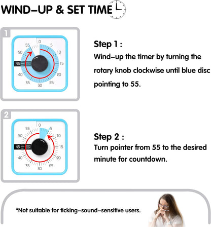 Visual Timer 7.5 inch; 60 Minute 1 Hour Countdown Timer for Kids Classroom Teaching Tool Home Office Meeting, Mechanical Countdown Clock for Exam Time Management Magnetic, Navy Blue with Colorful Disc