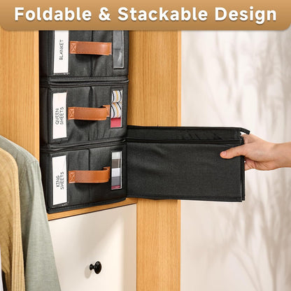 Bed Sheet Organizer - No Insects Entry Sheet Organizers and Storage with Zipper, Label, Handle, Window, Linen Closet Organizers and Storage for Sheet Set, Clothing, Duvet Covers, Blanket