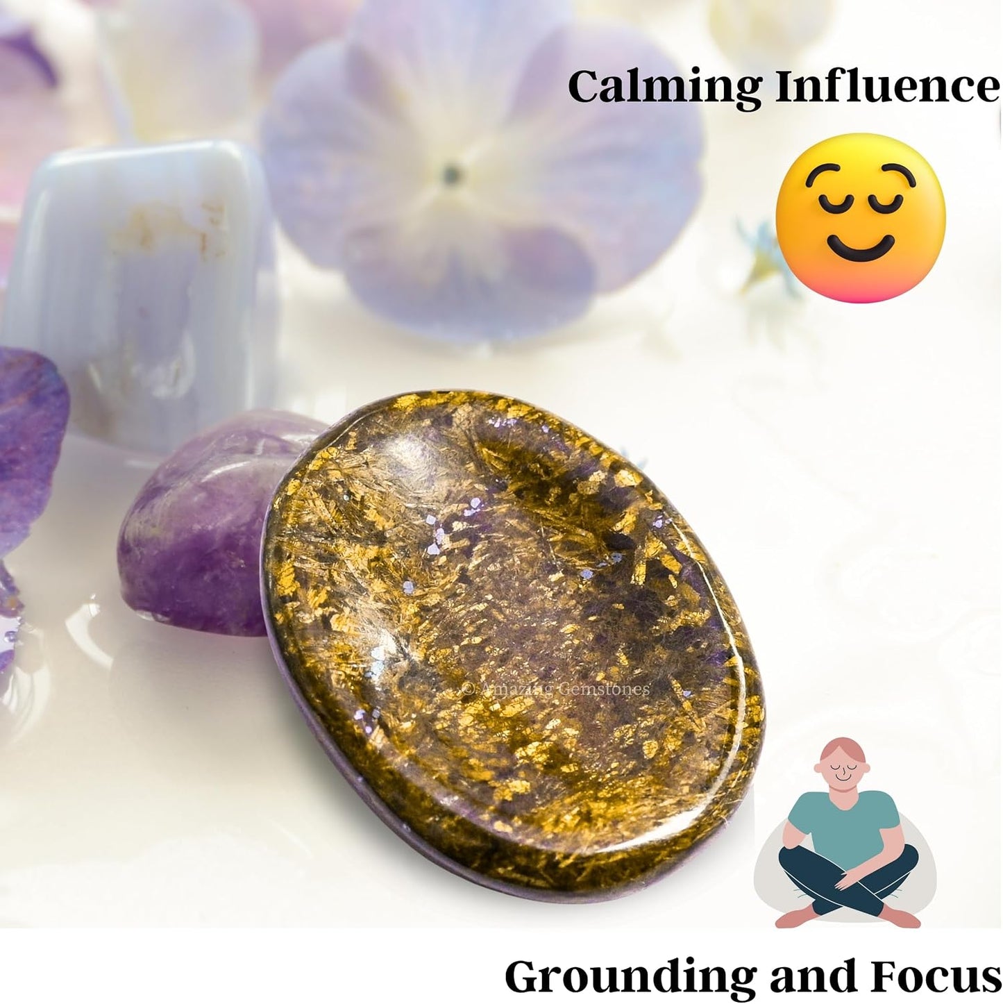 Amazing Gemstone Labradorite Thumb Worry Stone, Anxiety Stone, Healing Crystals - Piedra Crystal Fidget for Gift, Meditation, Calming, Relaxation, Stress Relief - Colors C