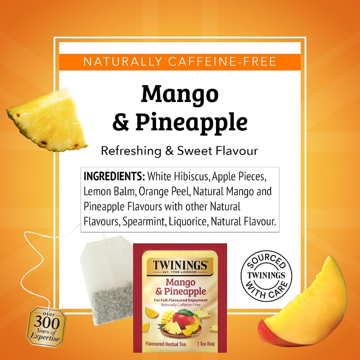 Twinings Mango & Pineapple Herbal Tea Individually Wrapped Bags, 20 Count (Pack of 6), Naturally Caffeine-Free, Enjoy Hot or Iced, 120 Teabags
