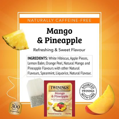 Twinings Mango & Pineapple Herbal Tea Individually Wrapped Bags, 20 Count (Pack of 6), Naturally Caffeine-Free, Enjoy Hot or Iced, 120 Teabags