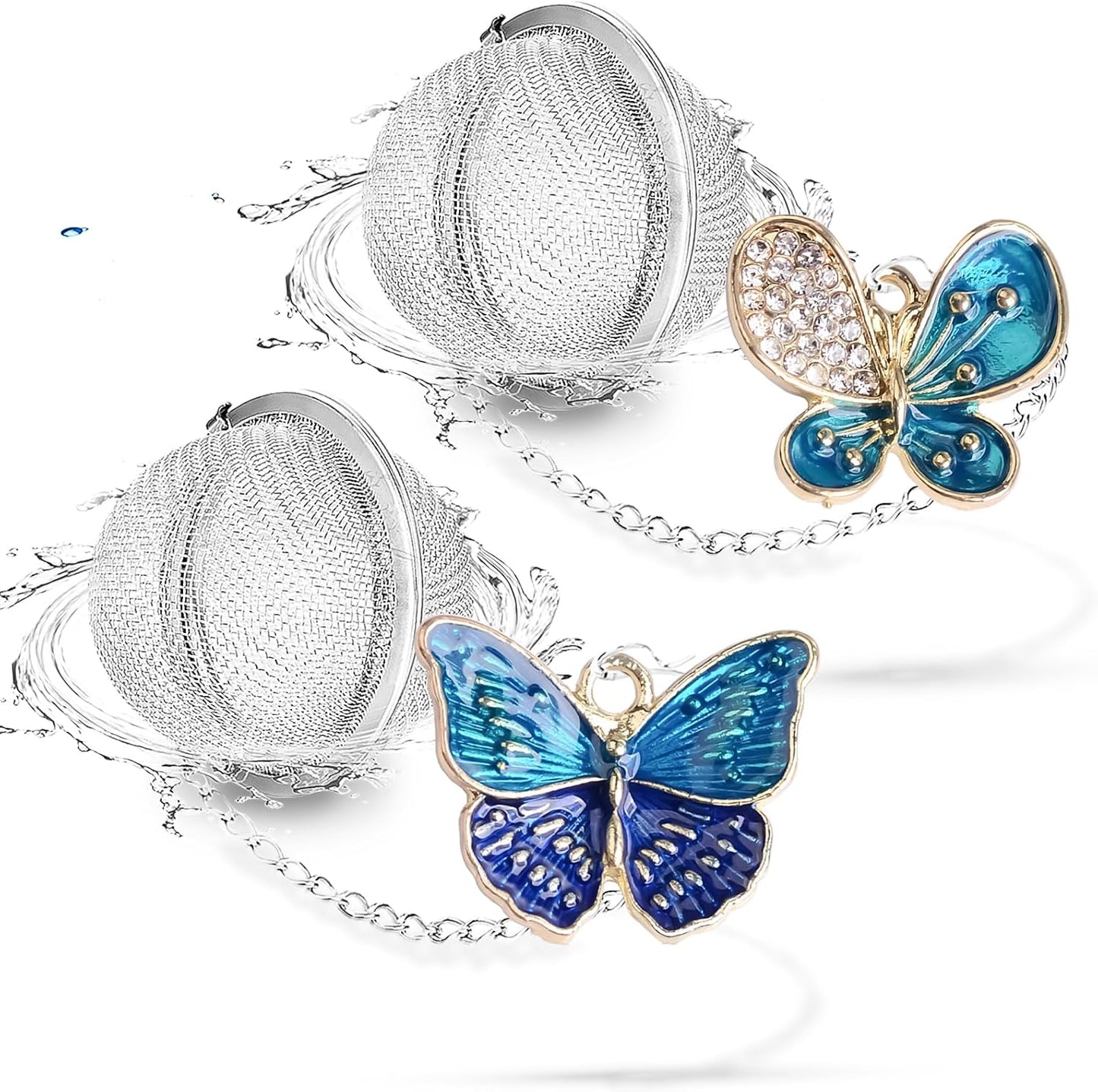 NSTaygate 2pcs Tea Infuser,Loose Leaf Tea Steeper Tea Strainer with Charm Handmade Dragonfly Butterfly Pendant Tea Ball Tea Filter Tea Infusers for Loose Tea