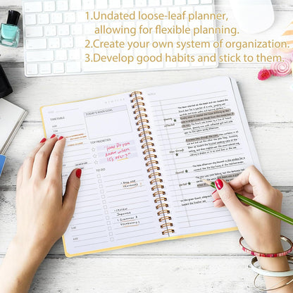 Thboxes Undated Daily Planner with Hourly Schedule, 5.71" X 8.35" Daily To DO List Noteboook Set Goals A5 Daily Personal Organizer Notepad for School Work Office Improve Efficiency Planner, Green