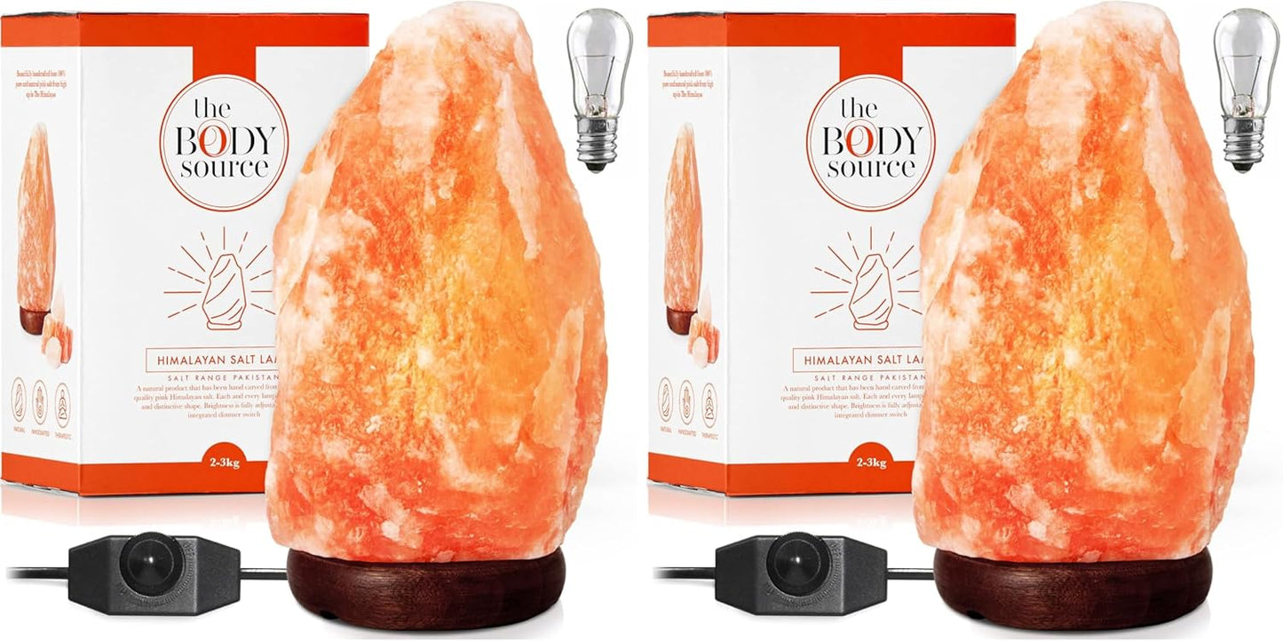 The Body Source Himalayan Salt Lamp 10-12 Inches (11-15lb) | Includes Dimmer Switch | Natural Salt Rock Lamp with Handcrafted Wooden Base & Night Light (Bulb Replacement)