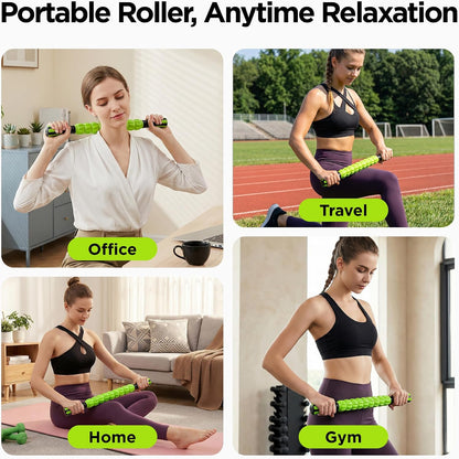 Muscle Roller Massage Roller Stick- Deep Tissue Fascia Blaster for Myofascial Pain Relief, Lymphatic Drainage & Body Sculpting, Handheld Physical Therapy & Recovery Tool (Pink black-18 inch)