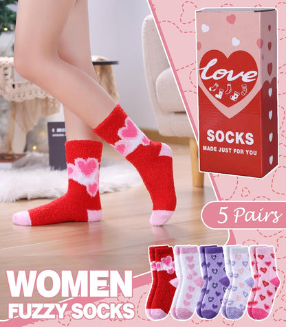 LANLEO Fuzzy Socks for Women Fluffy Slipper Winter Warm Soft Cozy Microfiber Plush Sleeping Heart Socks