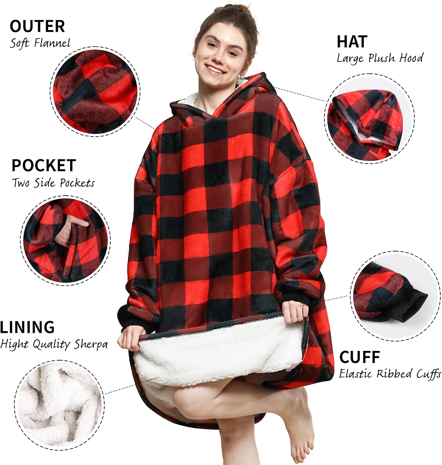 AmyHomie Wearable Blanket Hoodie for Adults & Teens,Oversized Sherpa Hooded Blanket,Warm Cozy Blanket Sweatshirt as Christmas Birthday Gifts for Women Men