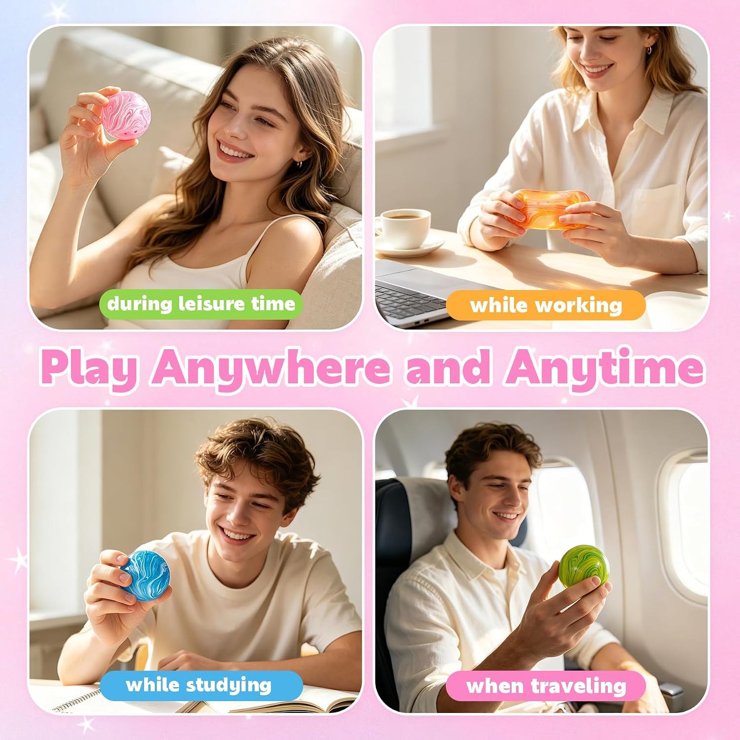 4 Pack Fidget Toys, Squishy Cube, Cube Squishy for Anxiety & Stress Relief for Adults, Slow Rise Sensory Stress Balls, Classroom Prizes