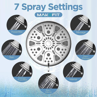 MakeFit Filtered Shower Head - High Pressure Shower Head with Filter for Hard Water Softener - 7 Settings Bathroom Rain Showerhead to Remove Chlorine and Heavy Metals (Chrome)