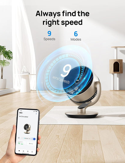 DREO 16 Inch 20dB Quiet Smart Fans for Bedroom, DC Room Fan with Remote, 120°+120° Oscillating Fan, 6 Modes, 9 Speeds, 12H Timer,Works Alexa/Google/WiFi/Voice Control, Silver, Oversize (DR-HAF004S)