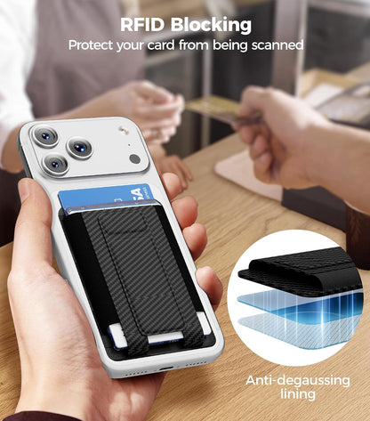 for MagSafe Wallet, Works with Apple Find My, 5-Card RFID Holder with Stand Also Grip, Strong Magnetic Wallet for iPhone 17/16/15/14/13/12 Pro Max Air Plus, Wireless Charging, Black