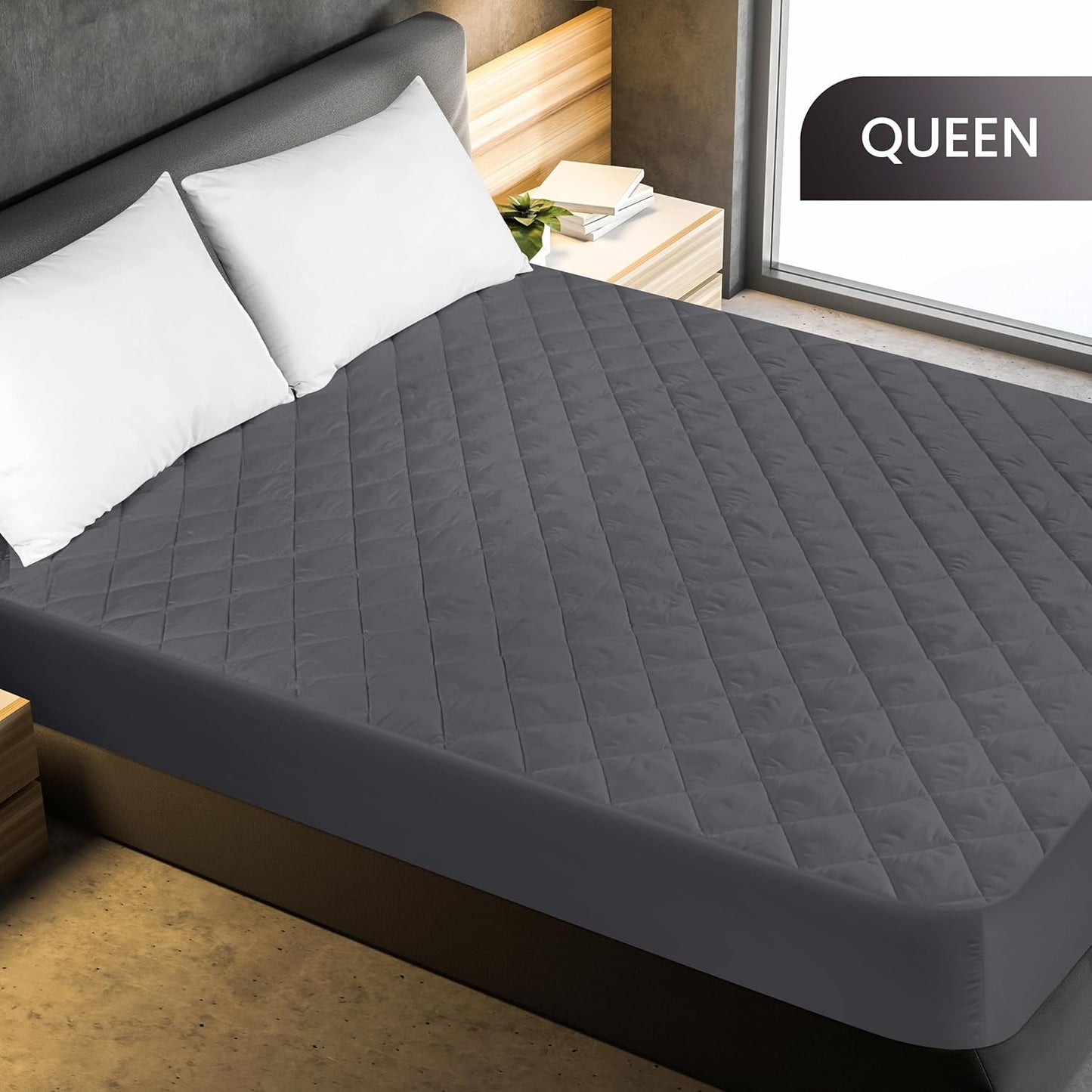 Quilted Fitted Mattress Pad, Queen Mattress Protector Topper with Deep Pocket Stretches up to 16 Inches, Machine Washable Mattress Cover by Utopia Bedding (White)