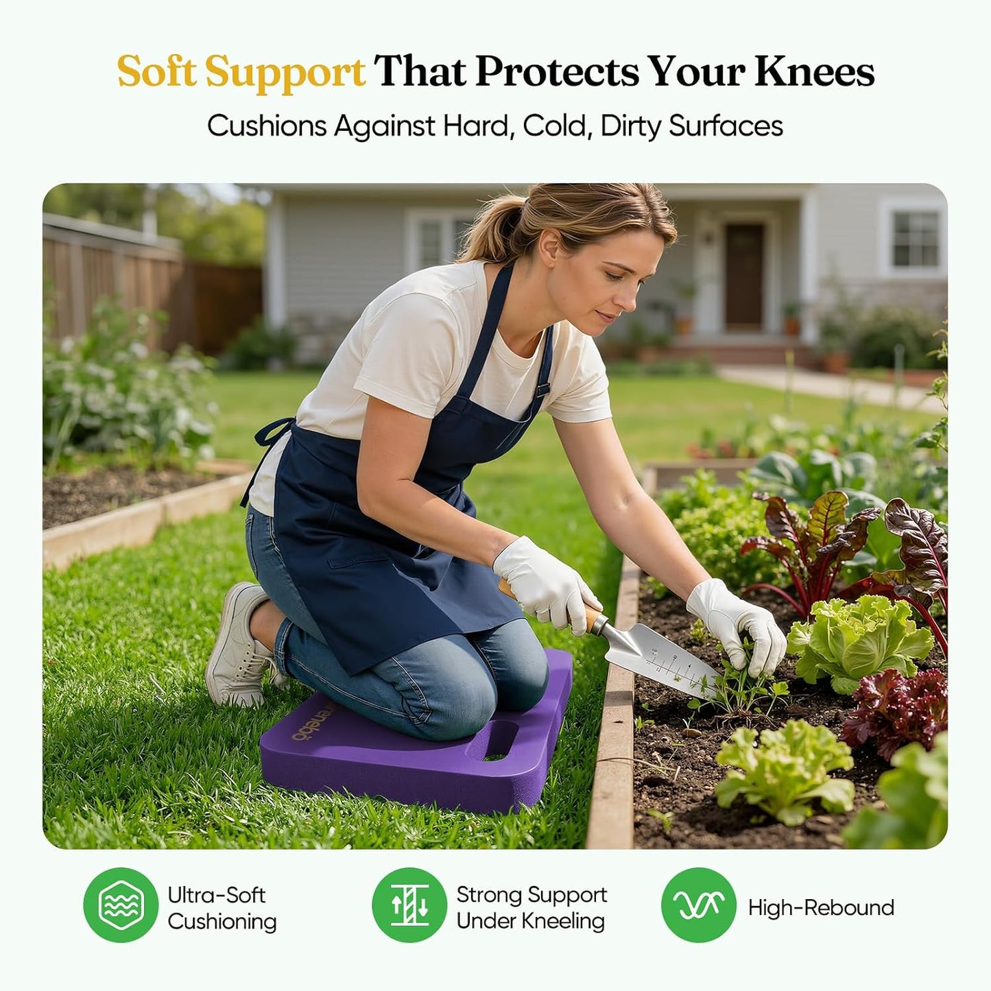 Grenebo 2-Pack 1.6" Extra Thick NBR Foam Garden Kneeling Pads, Ultra Soft Cushion Kneeling Pads for Gardening, Gardening Kneeling Pad for Baby Bathing, Work, Exercise, 17.3×11×1.6 in, Black