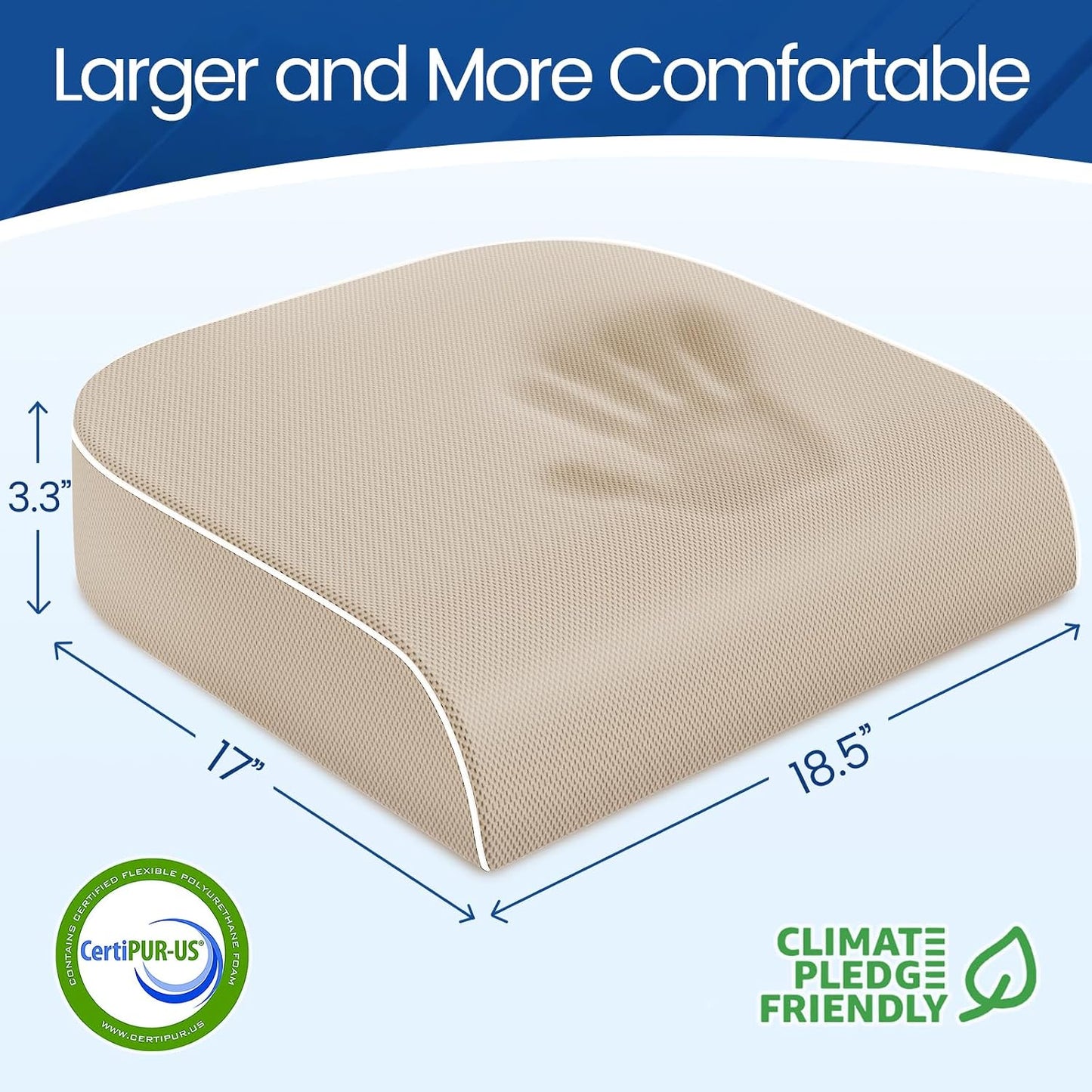 SweetSlubr Seat Cushion for Tailbone Pain Relief, Office Chair Cushion, Chair Pad, Memory Foam Large Cushion with Non-Slip Cover for Soft Support at Office Chair, Car Seat, Airplane, Black/Large