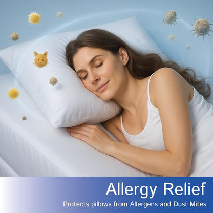 Standard Pillow Protectors (Set of 4) – Hypoallergenic Pillow Cover Waterproof Dust Allergen Proof Zippered Encasement