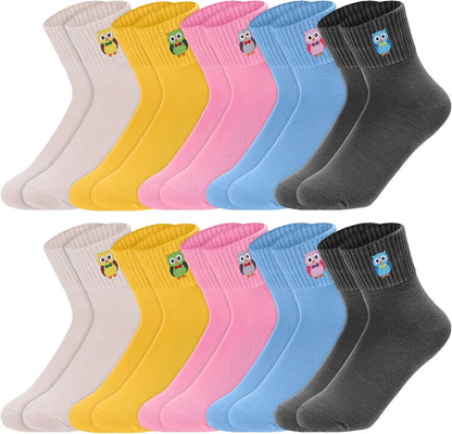Eurzom 10 Pairs Socks Womens Crew Elastic Ankle Length Cotton Socks Aesthetic Cute Lightweight Low Cut Gifts for Women - Colors B