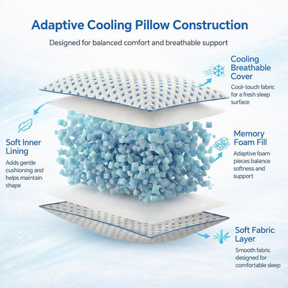 King Size Pillows Set of 2 for Sleeping, Cooling Adjustable Memory Foam Pillows, Dual Fill Design Helps Maintain Shape, Breathable Washable Cover