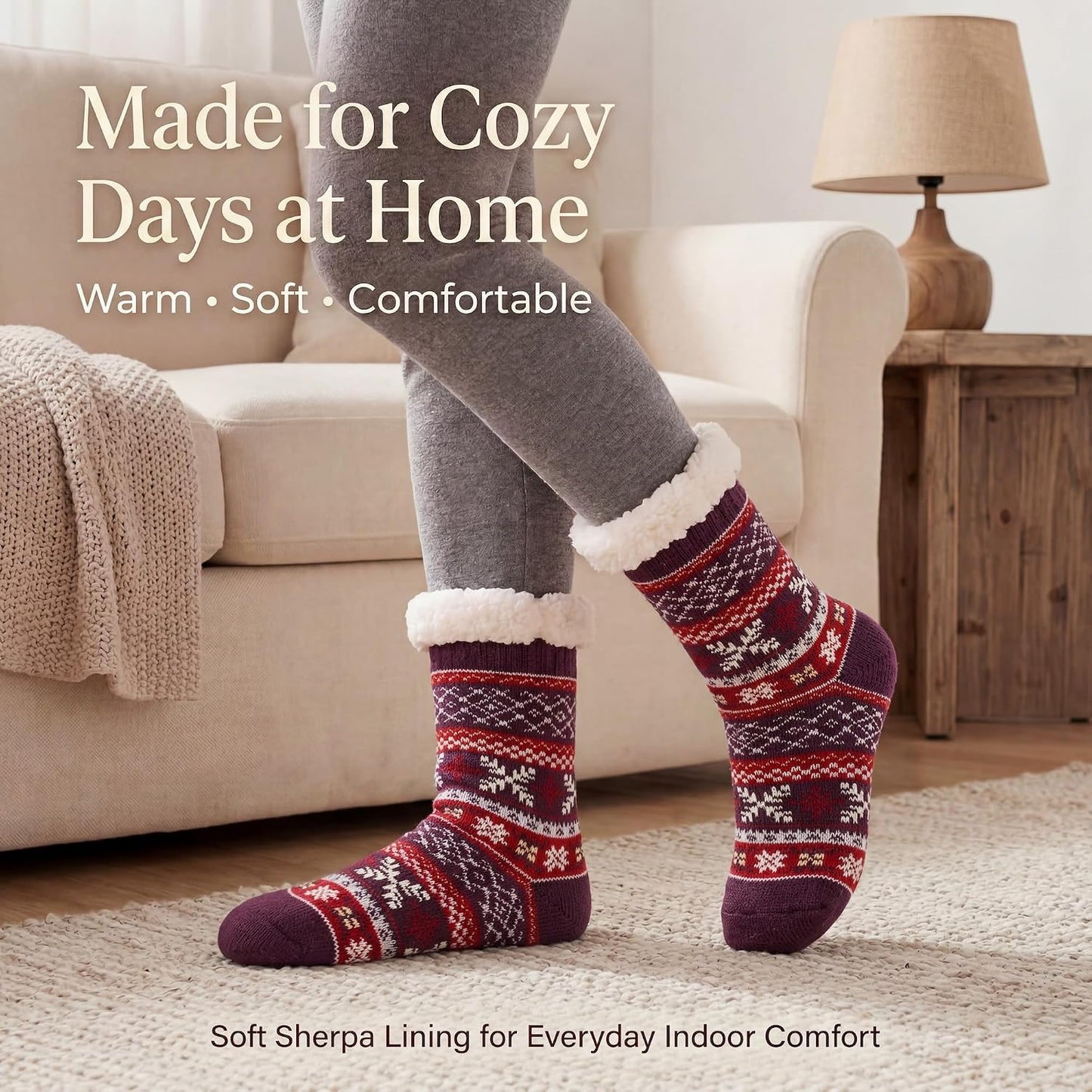Cozylook Fuzzy Slipper Socks for Women with Grips Warm Cozy Soft Non-Slip Winter Socks Cozy Gift Idea