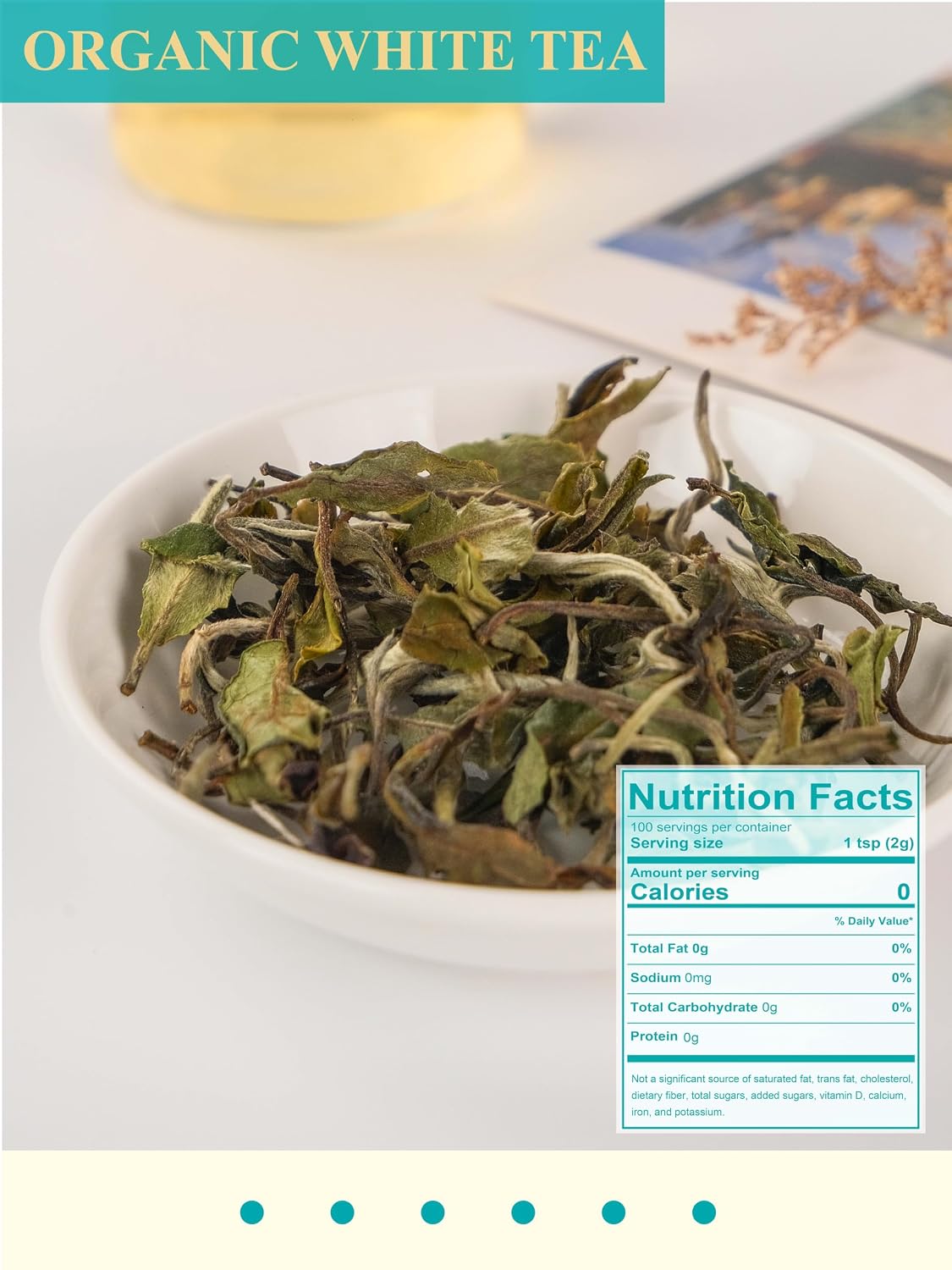 GLDNT Organic White Tea Loose Leaf, 7oz Whole Leaf White Tea, Low Caffeine