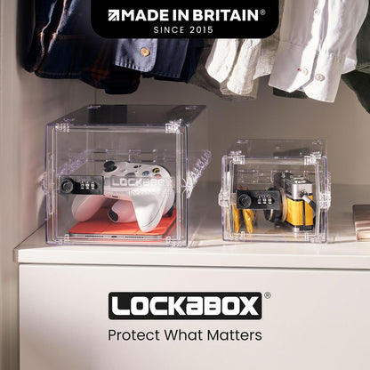 Lockabox Mini™ | Small Lock Box with Combination Lock (Half Letter Sized) | Mini Lockable Box for Small Medicines, Snacks & Mobile Phones | External Size 8.8 x 6.1 x 4.7 Inches (Crystal)
