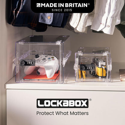 Lockabox Mini™ | Small Lock Box with Combination Lock (Half Letter Sized) | Mini Lockable Box for Small Medicines, Snacks & Mobile Phones | External Size 8.8 x 6.1 x 4.7 Inches (Crystal)