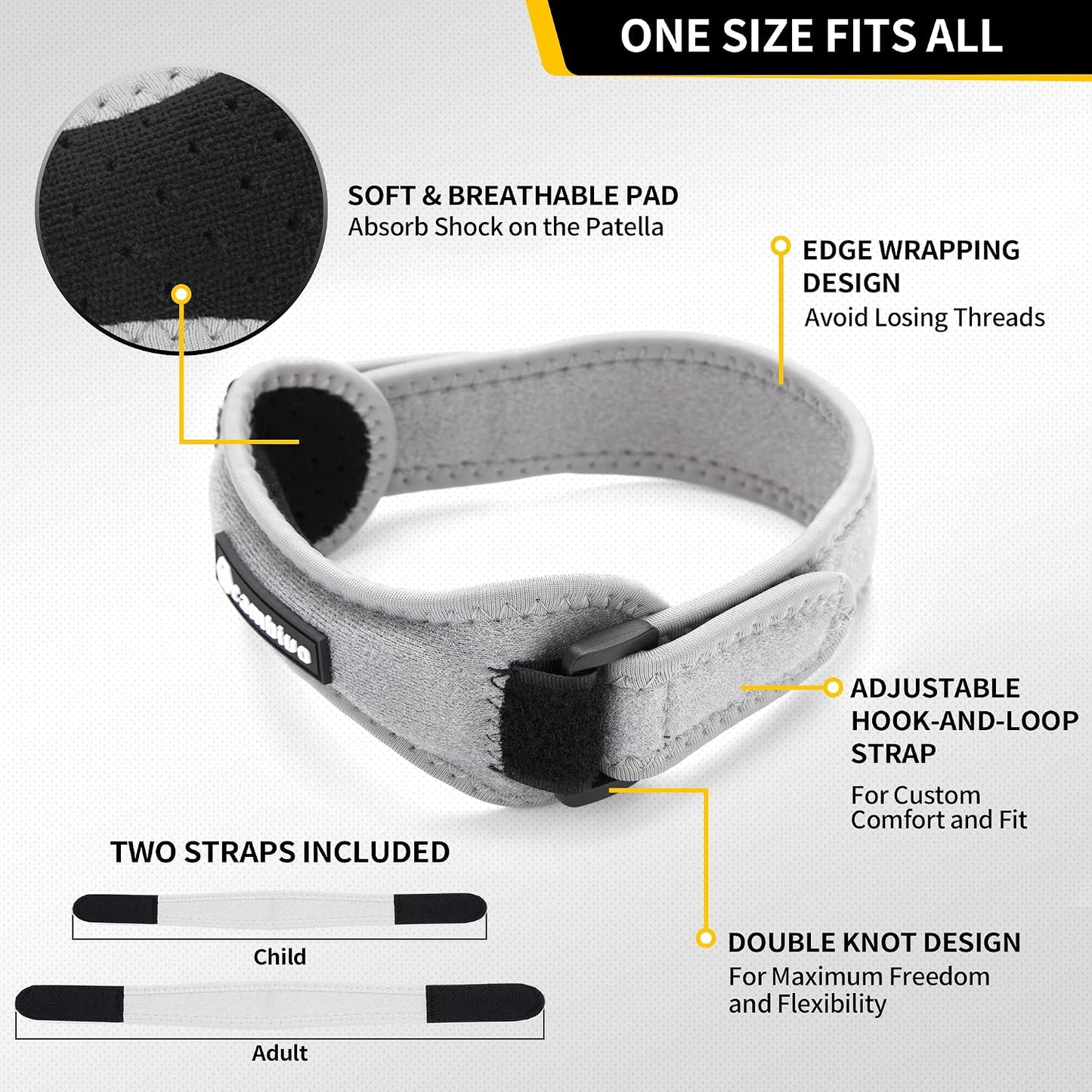 CAMBIVO 2 Pack Patella Tendon Knee Straps, Knee Brace for Women & Men with Extra Straps, Patella Bands for Pain Relief, Osgood Schlatter, Jumper’s Knee, Tendonitis, Running, Basketball, Volleyball
