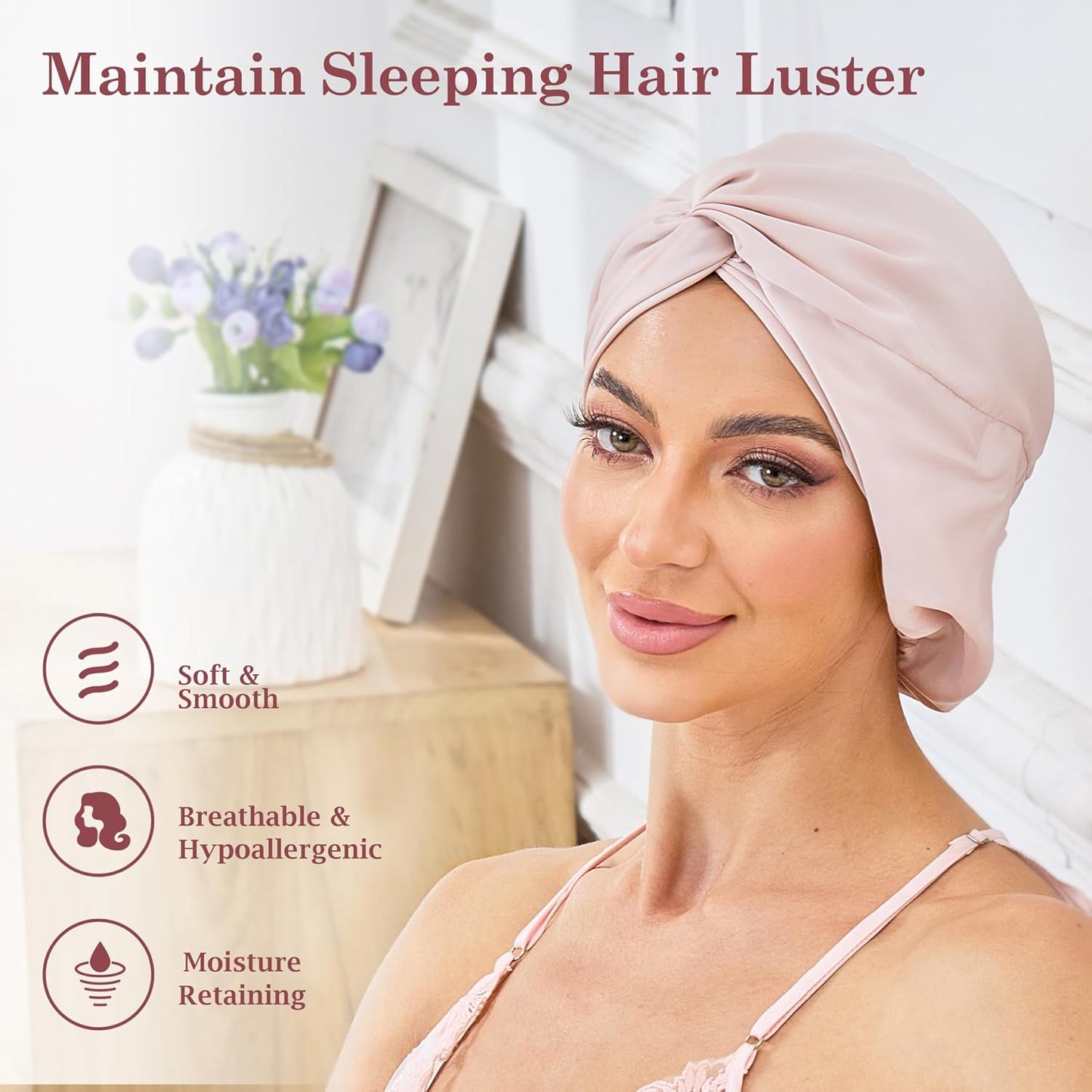 Adjustable Silk Satin Bonnet for Sleeping Hair Wrap, Double Layer Sleep Cap, Night Turban for Large Long Curly Braid Women Men Hair - Matcha Green