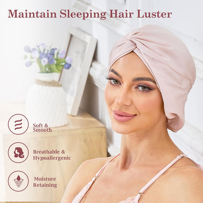 Adjustable Silk Satin Bonnet for Sleeping Hair Wrap, Double Layer Sleep Cap, Night Turban for Large Long Curly Braid Women Men Hair - Matcha Green