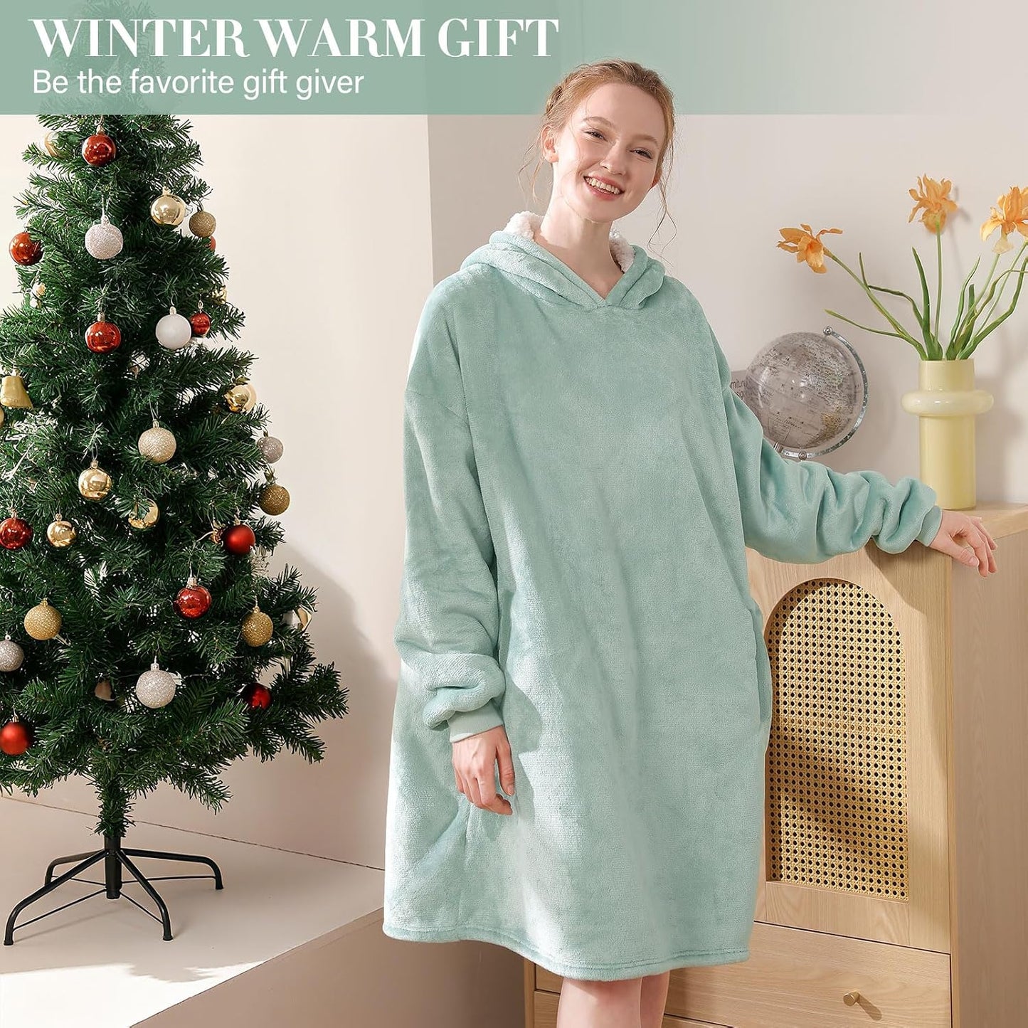 LetsFunny Blanket Hoodie,Oversized Wearable Sherpa Fleece Blanket Sweatshirt,Super Soft Warm Cozy with Giant Pocket,Gifts for Women Men Adults Teenagers, One Size Fits All