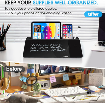Varhomax Glass Weekly Dry Erase Desk White Board, Desktop to Do List Planner Whiteboard Calendar with Storage Caddy Memo for Home and Office, White