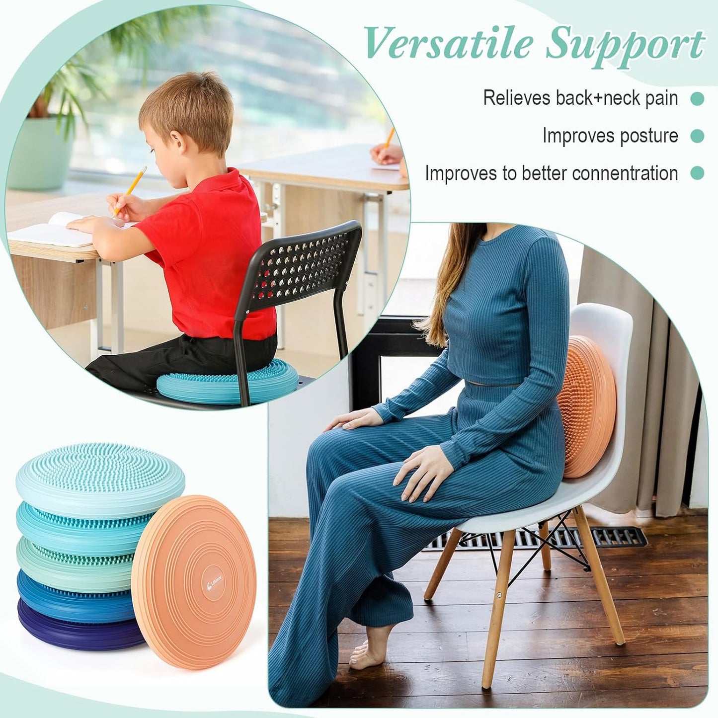 Libima 6 Pcs Inflated Wiggle Seat for Sensory Kid 13 Inches Multipack Wobble Cushion Balance Disc Flexible Seating Wobble Chair for Classroom Office Student Staff Chair Seat Pet Cushion