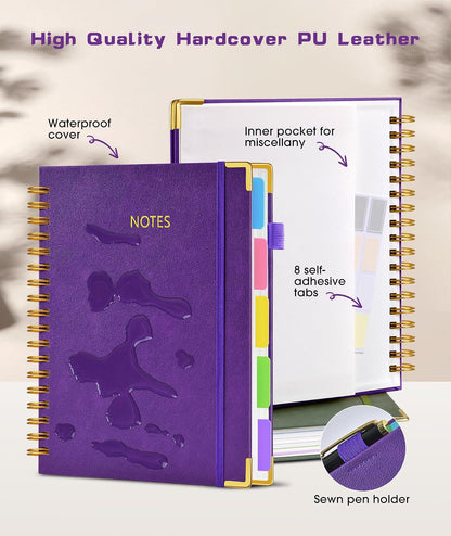 Hardcover Spiral Notebook journal with Removable Dividers Tabs, 300 Pages Leather 5 Subject Notebook College Ruled, 8"x10" Large B5 Notebooks for Work School Note taking, Lined Journal for Women,Black