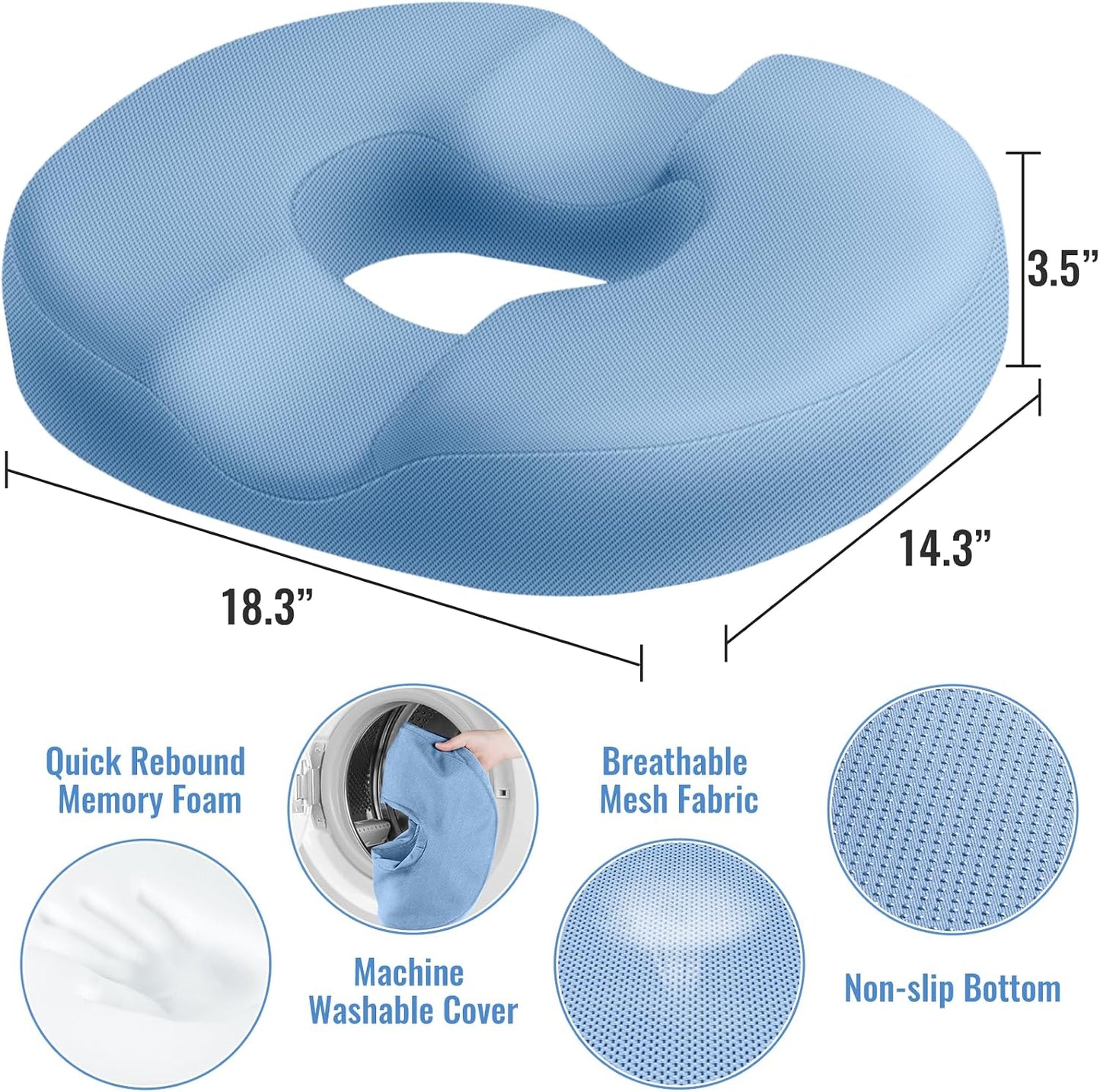 CloudBliss Donut Pillow Stadium Seat Cushion for Tailbone Pain Relief and Hemorrhoids, Memory Foam Seat Chair Cushion, Portable Seat Cushions for Bleachers, Car, Home & Office