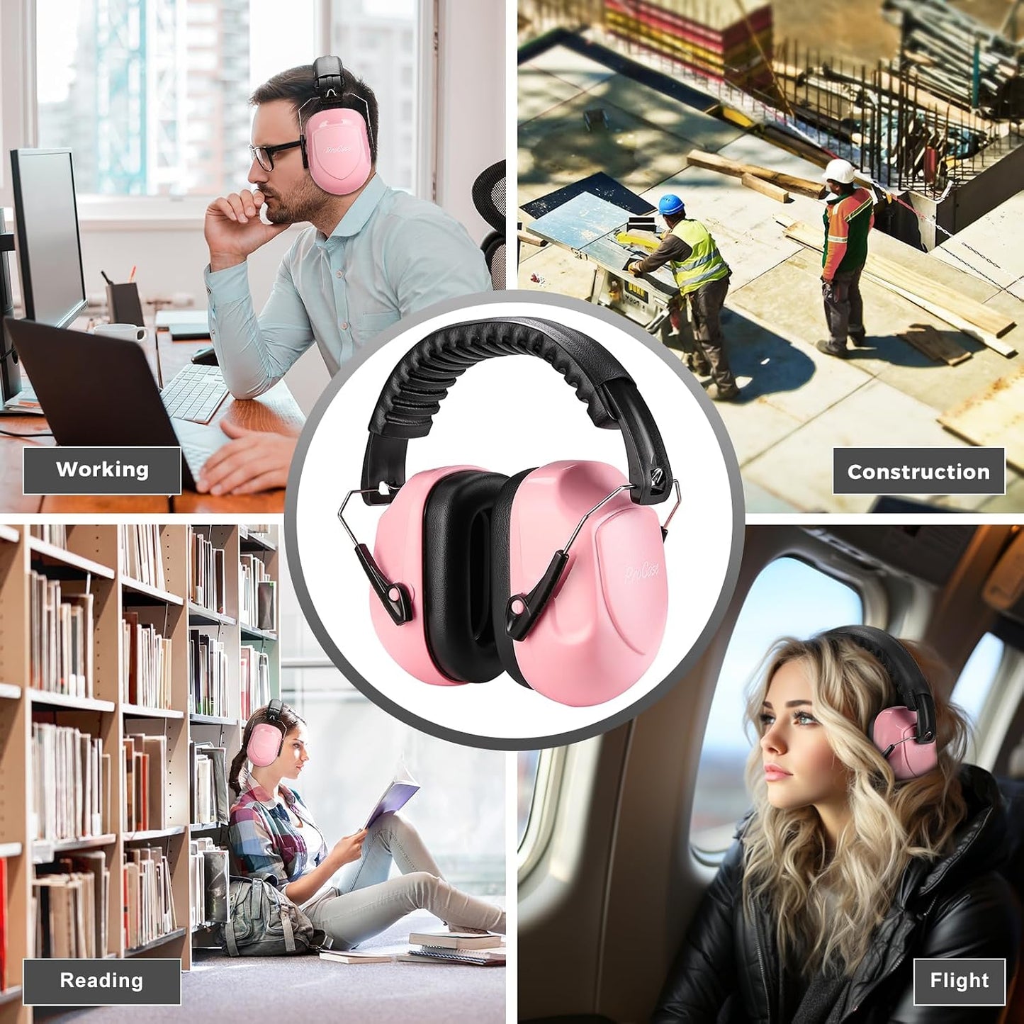 ProCase NRR 28dB Noise Reduction Ear Muffs, Foldable Adjustable Passive Noise Cancelling Headphones for Adults Kids Autism, Hearing Protection for Shooting, Construction, Mowing, Studying -Black - Colors A