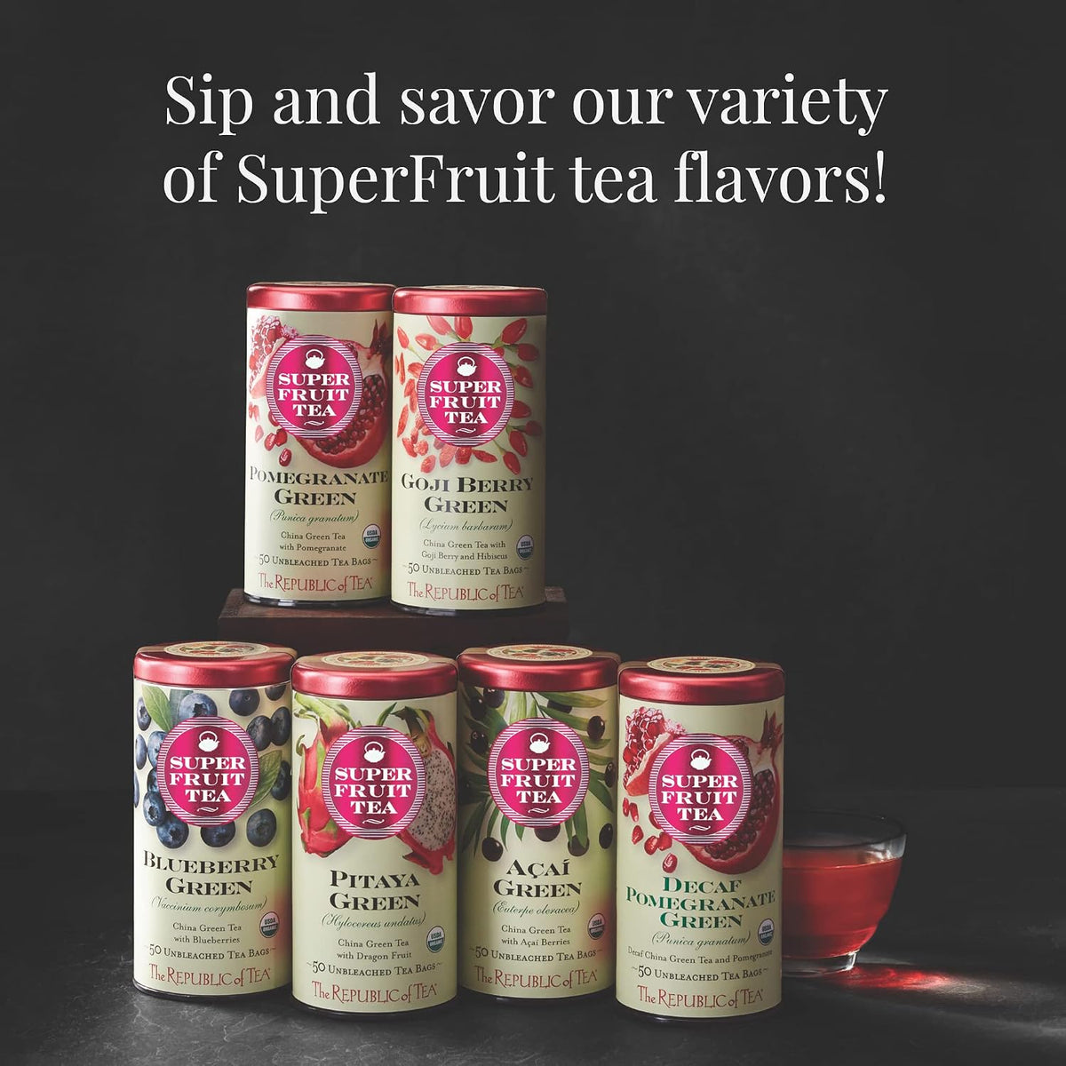 The Republic of Tea SuperFruit Acai Green Tea, Low Caffeine, 50 Count