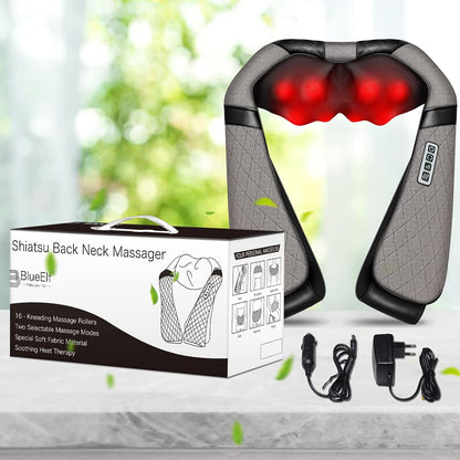 Blue Elf Shiatsu Neck Back Massager,Kneading Electric Massager with Heat