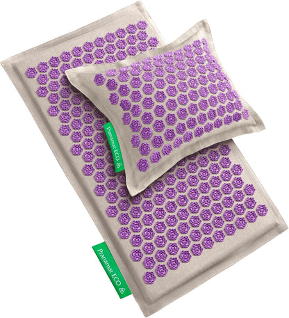 Pranamat Acupressure Large Mat and Pillow Set, Premium Acupressure Therapy for Pain Relief and Relaxation, Handcrafted in Europe with Sustainable and Natural Materials (Obsidian)