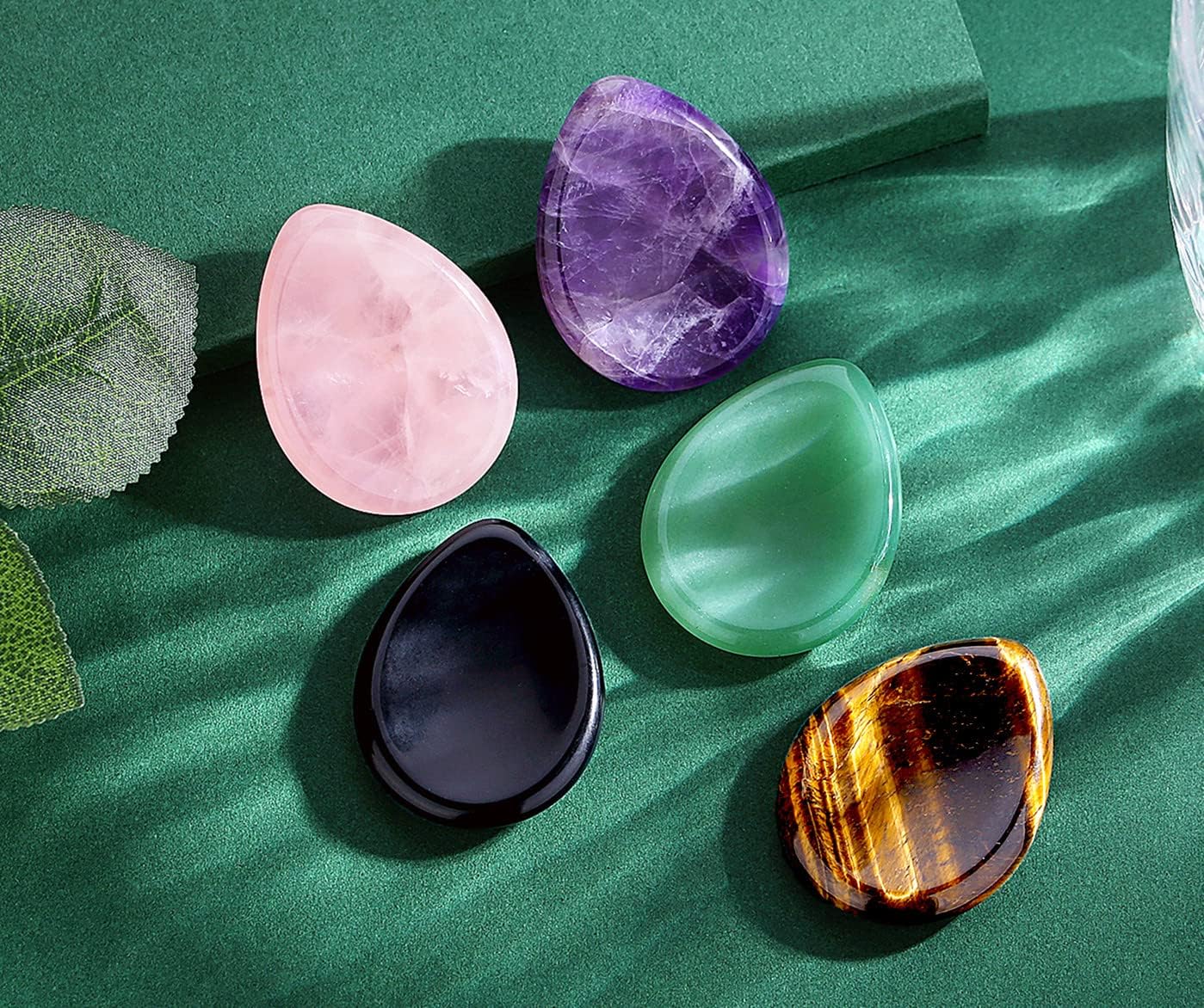 2PCS Worry Stone for Anxiety Tigers Eye Amethyst Healing Crystals Hand Thumb Stones Pocket Gemstones Meditation Accessories Oval Crystal Natural Relax Palm Stone Anxiety Relief Items Stocking Stuffers