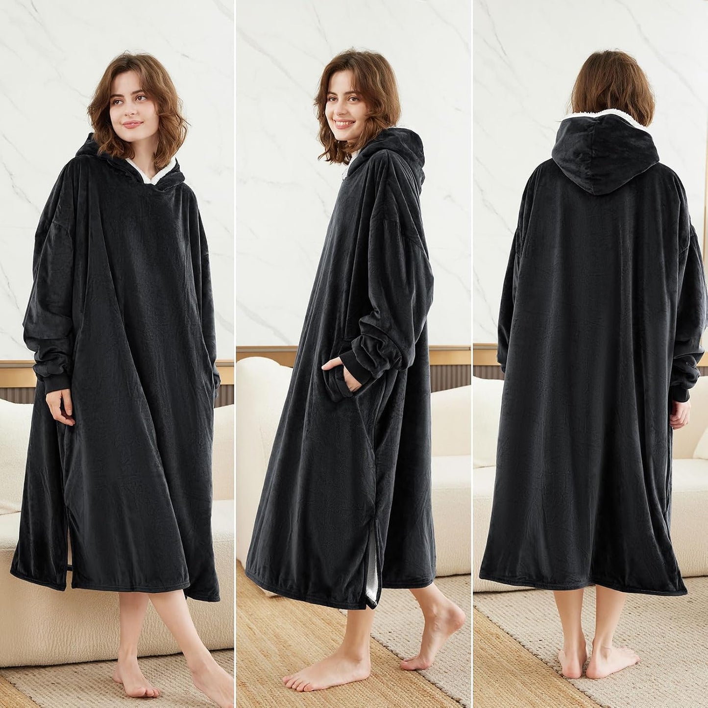LetsFunny Blanket Hoodie,Oversized Wearable Sherpa Fleece Blanket Sweatshirt,Super Soft Warm Cozy with Giant Pocket,Gifts for Women Men Adults Teenagers, One Size Fits All